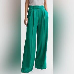 Reiss Green Silk Wide-Leg Pants